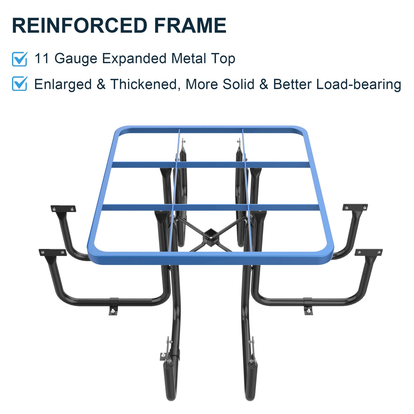 Square Outdoor Steel Picnic Table 46" blue ,with umbrella pole,Blue