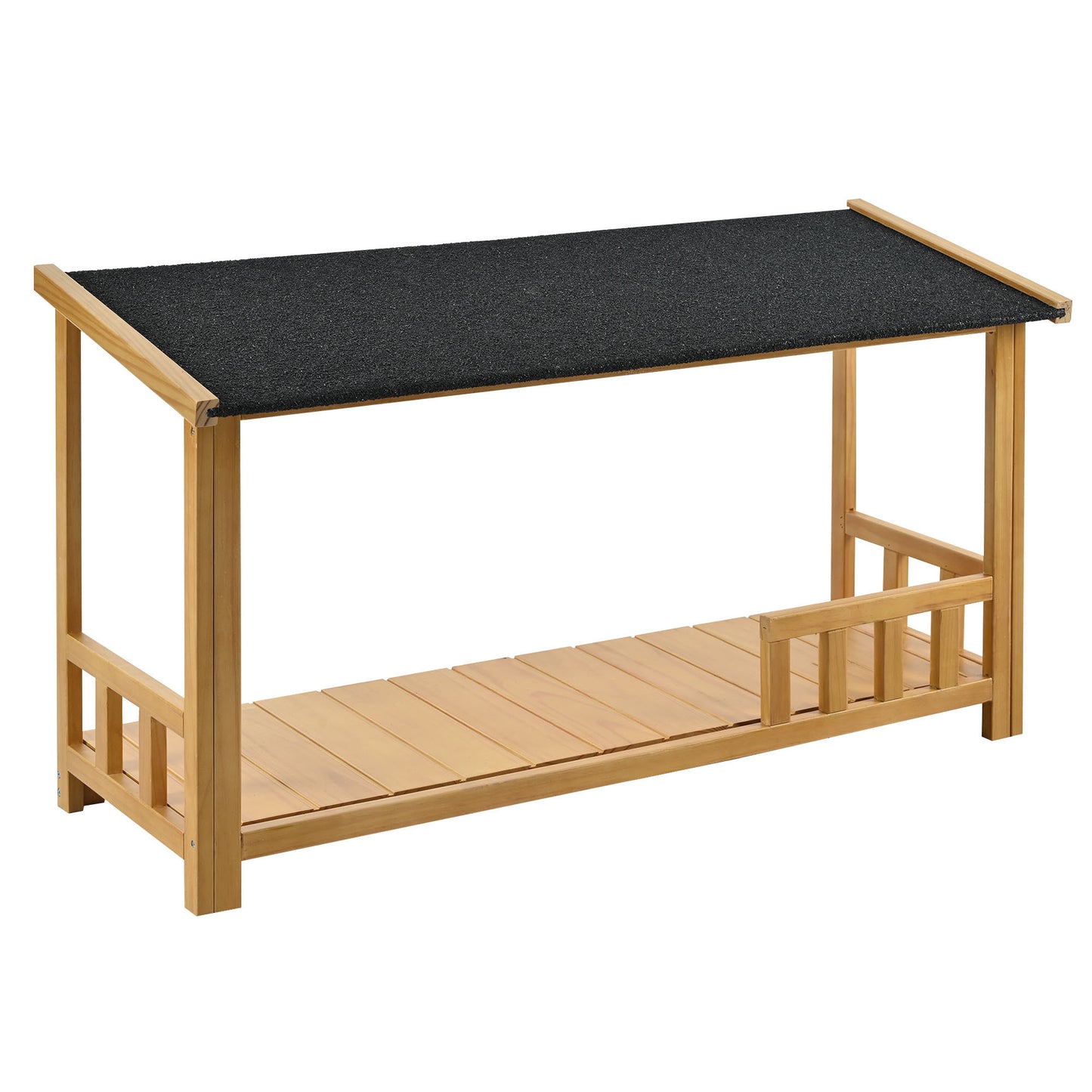 GO 47.2" Wooden Dog House, Outdoor & Indoor Dog Crate, Pet Kennel With Porch, Solid Wood, Weatherproof, Medium, Nature