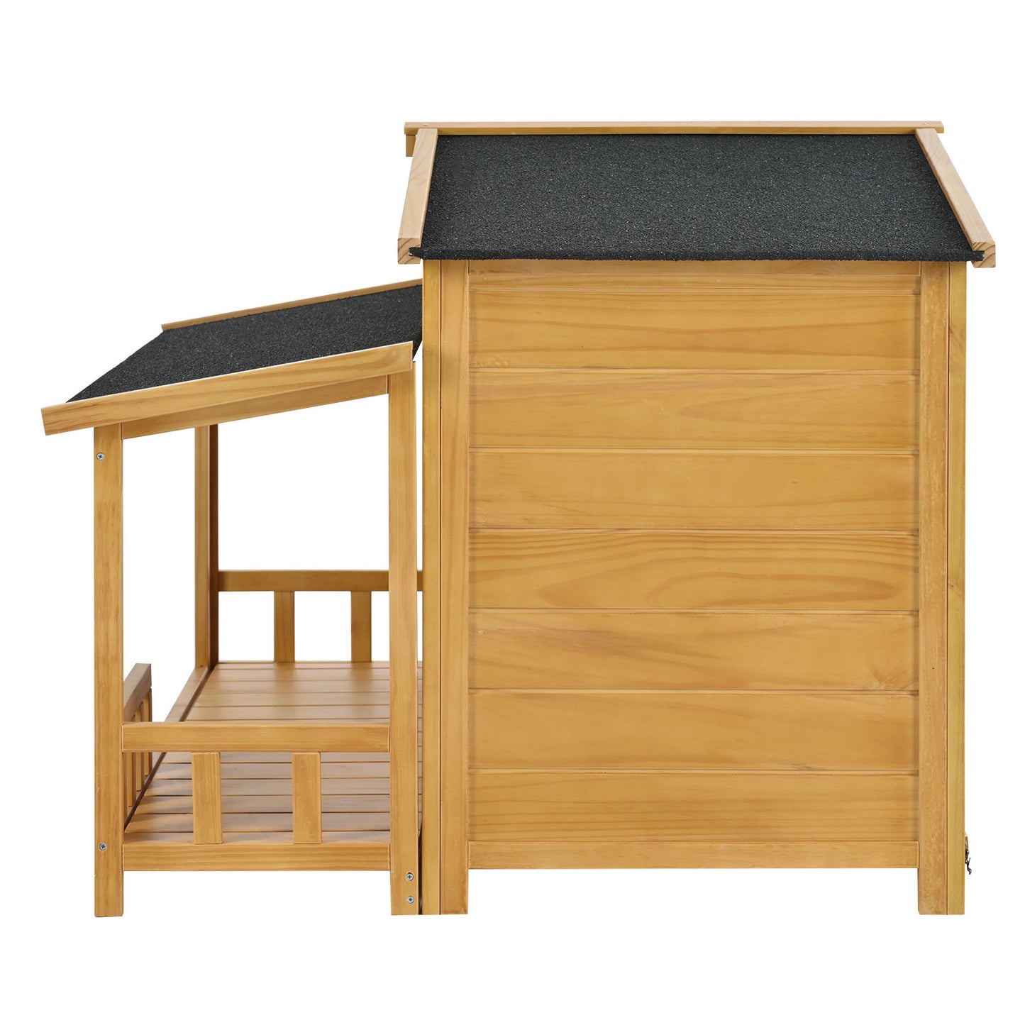 GO 47.2" Wooden Dog House, Outdoor & Indoor Dog Crate, Pet Kennel With Porch, Solid Wood, Weatherproof, Medium, Nature