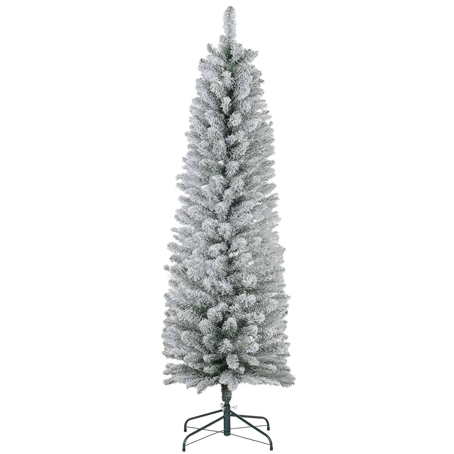 HOMCOM 5ft Artificial Pencil Christmas Tree with 263 Snow Flocked Tips, Metal Base, Realistic Xmas Tree