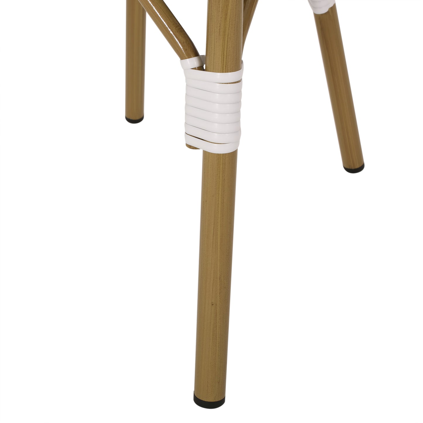 Outdoor PE Ratten and Aluminum French Bistro Chair, Set of 2, Black & White, Bamboo Print Finish