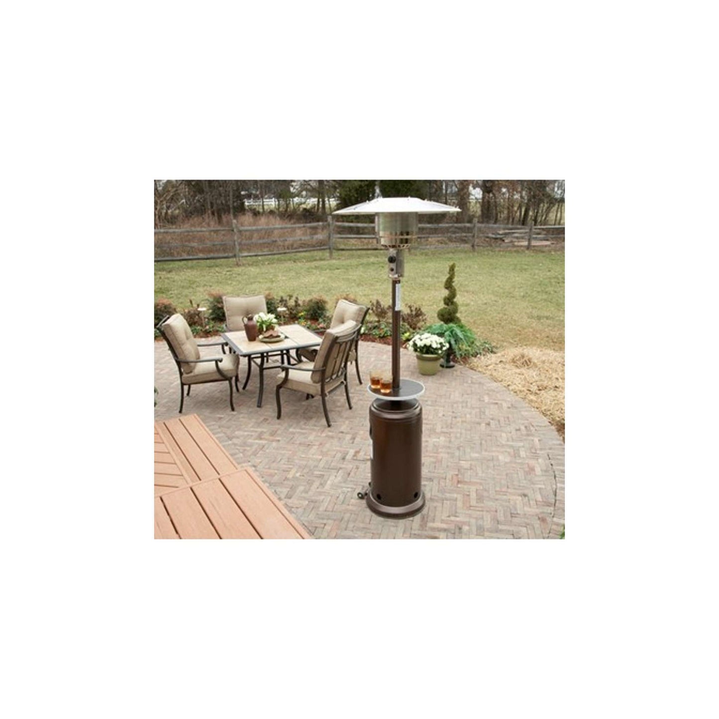87 Inch Propane Patio Heater with Table and Customizable Exterior Finish