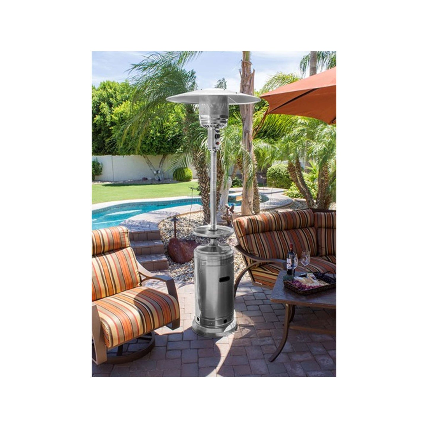 87 Inch Propane Patio Heater with Table and Customizable Exterior Finish