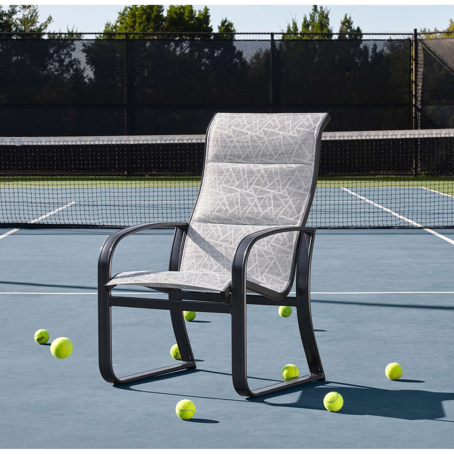 Cayman Isle Sling Padded Sling Dining Arm Chair