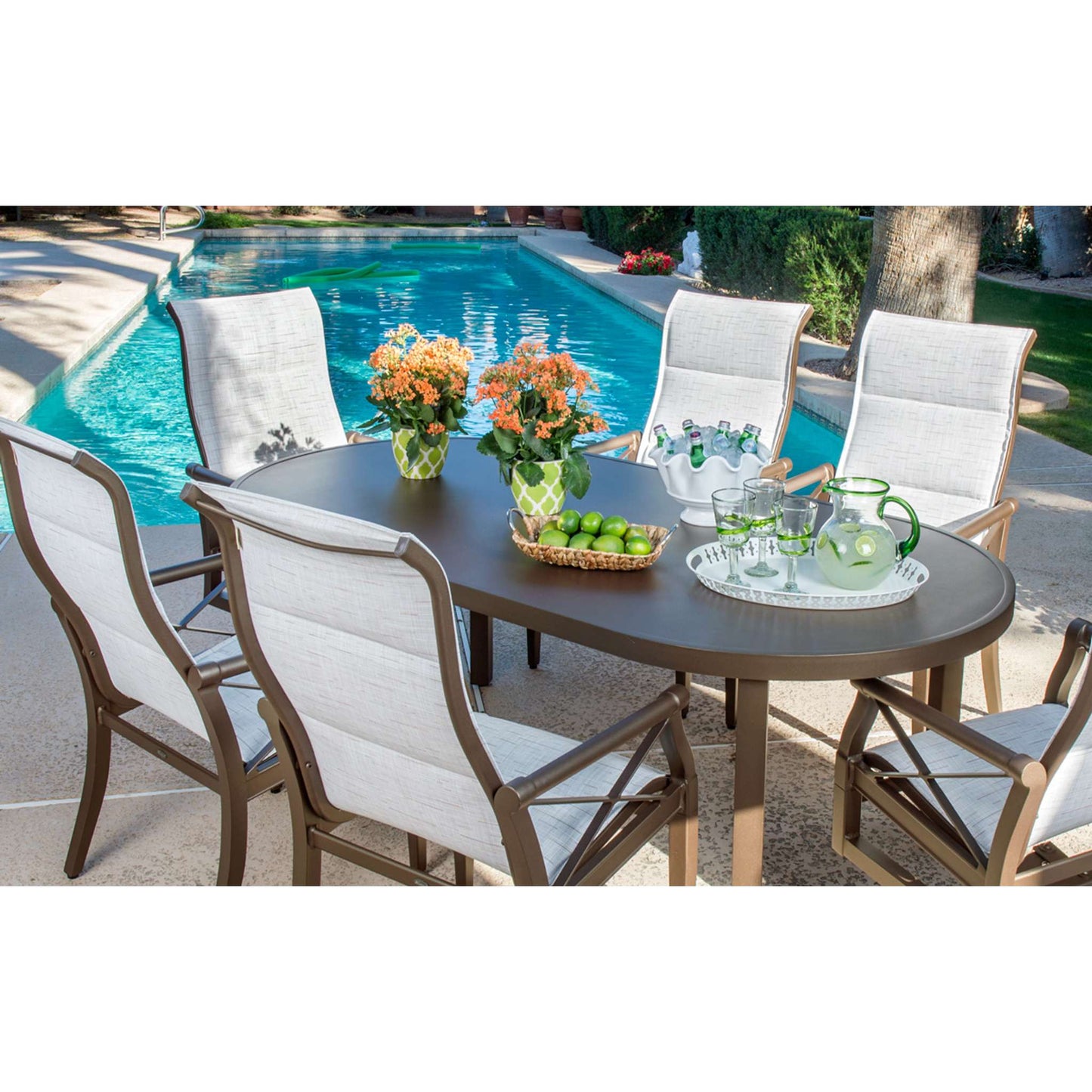 Andover Aluminum Padded Sling High Back Dining Arm Chair