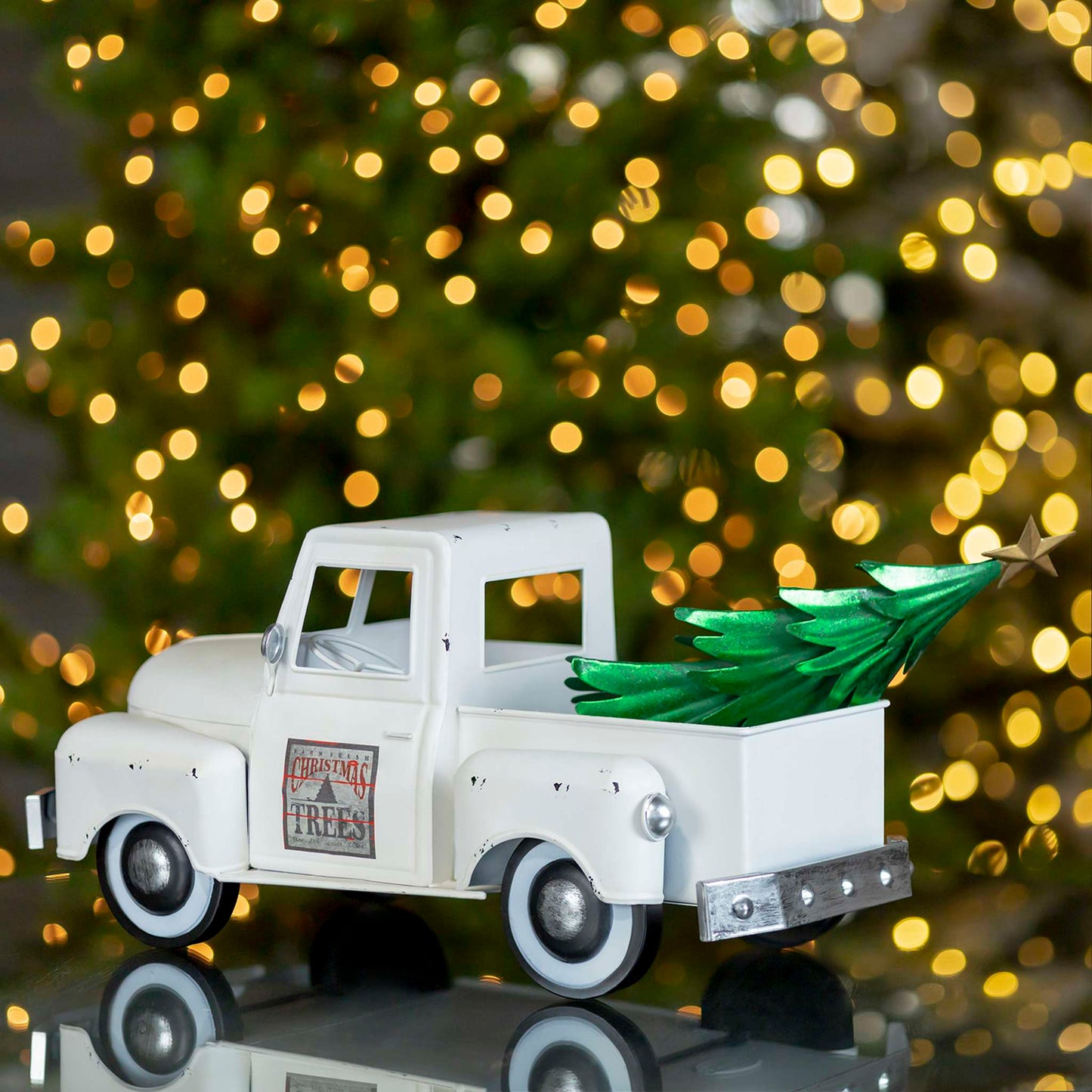 Christmas Iron Christmas Old Style Truck with Tree in Antique White