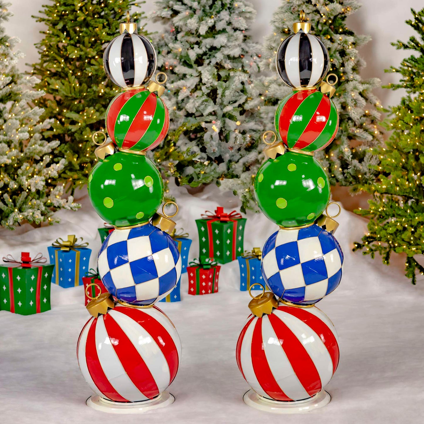 Christmas 6.1ft. Tall Staggered Iron Ornament Tower with Large Multicolor Christmas Balls