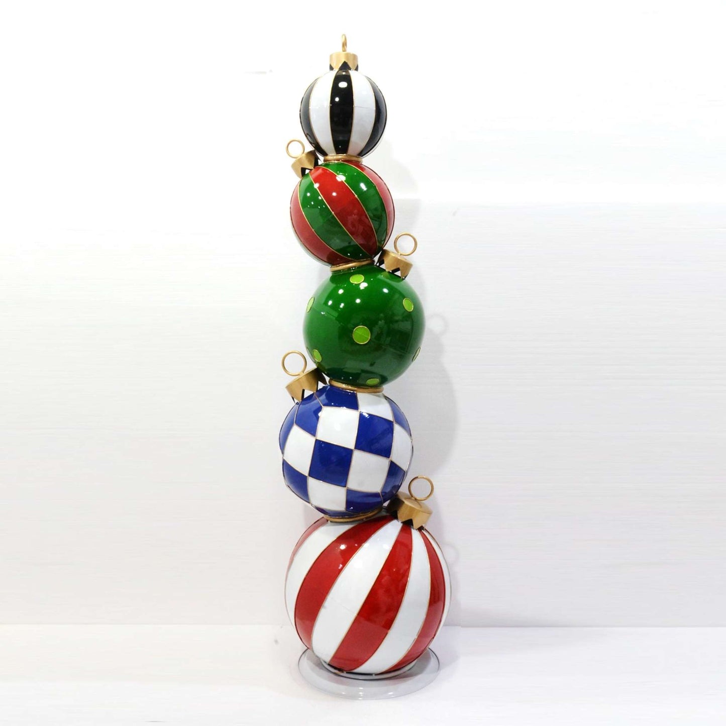 Christmas 6.1ft. Tall Staggered Iron Ornament Tower with Large Multicolor Christmas Balls