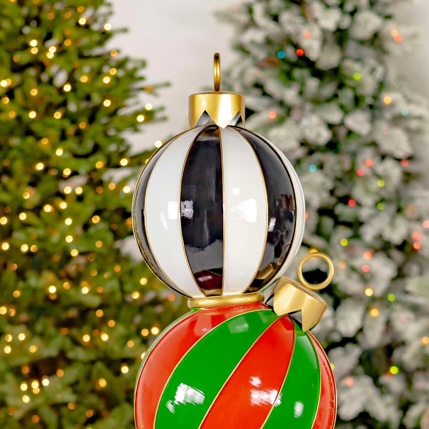 Christmas 6.1ft. Tall Staggered Iron Ornament Tower with Large Multicolor Christmas Balls