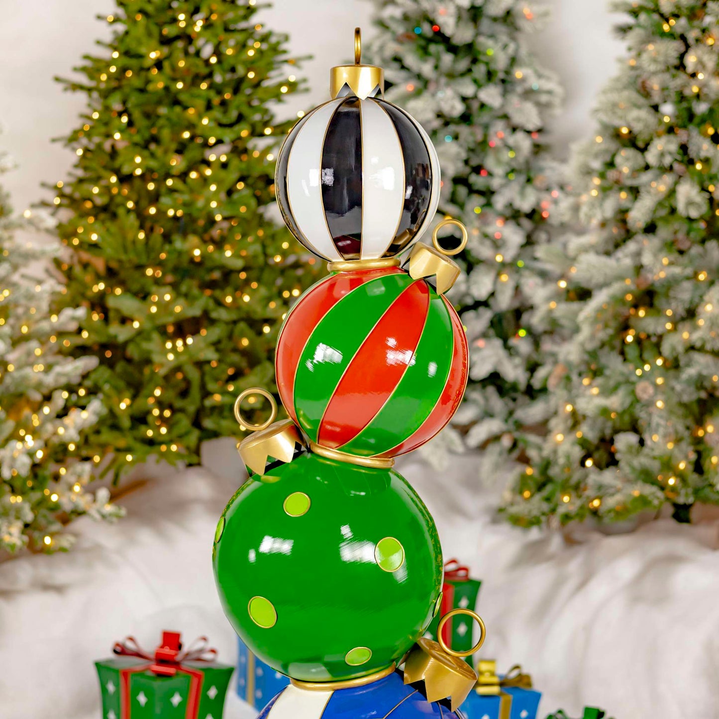 Christmas 6.1ft. Tall Staggered Iron Ornament Tower with Large Multicolor Christmas Balls