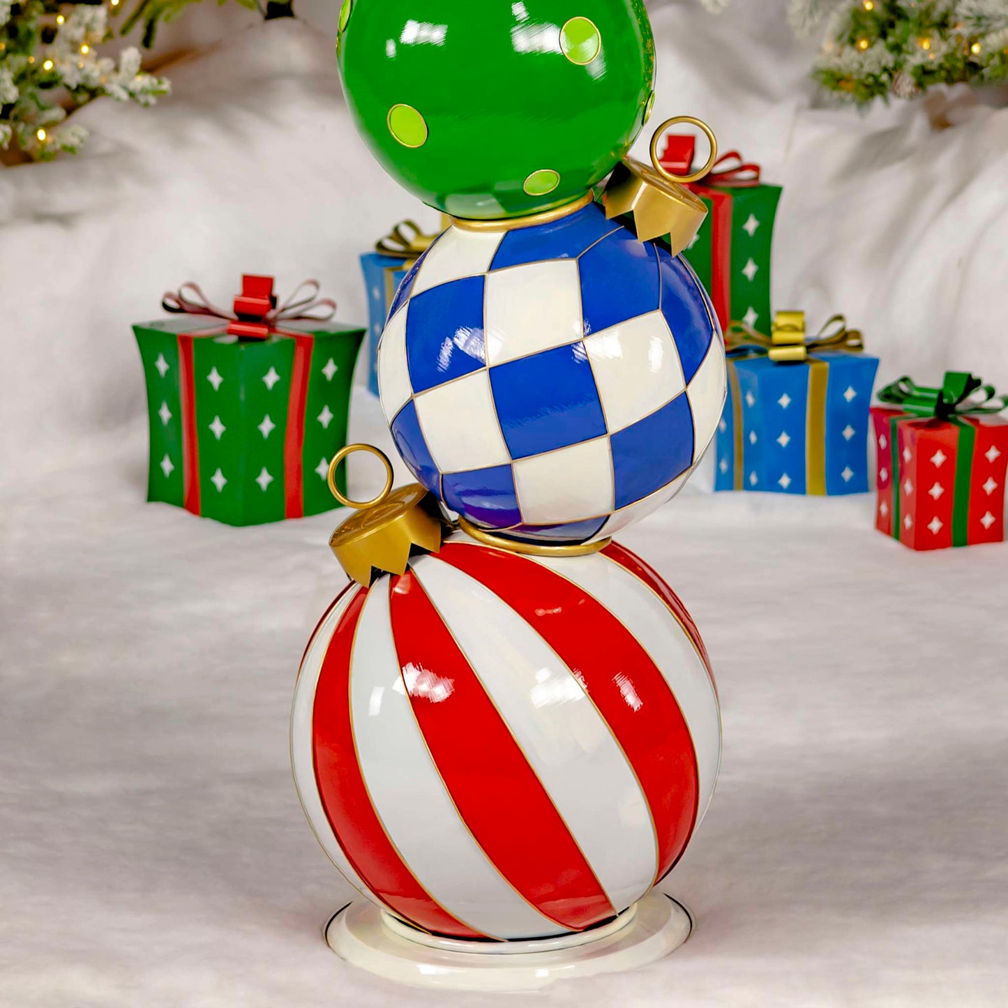 Christmas 6.1ft. Tall Staggered Iron Ornament Tower with Large Multicolor Christmas Balls