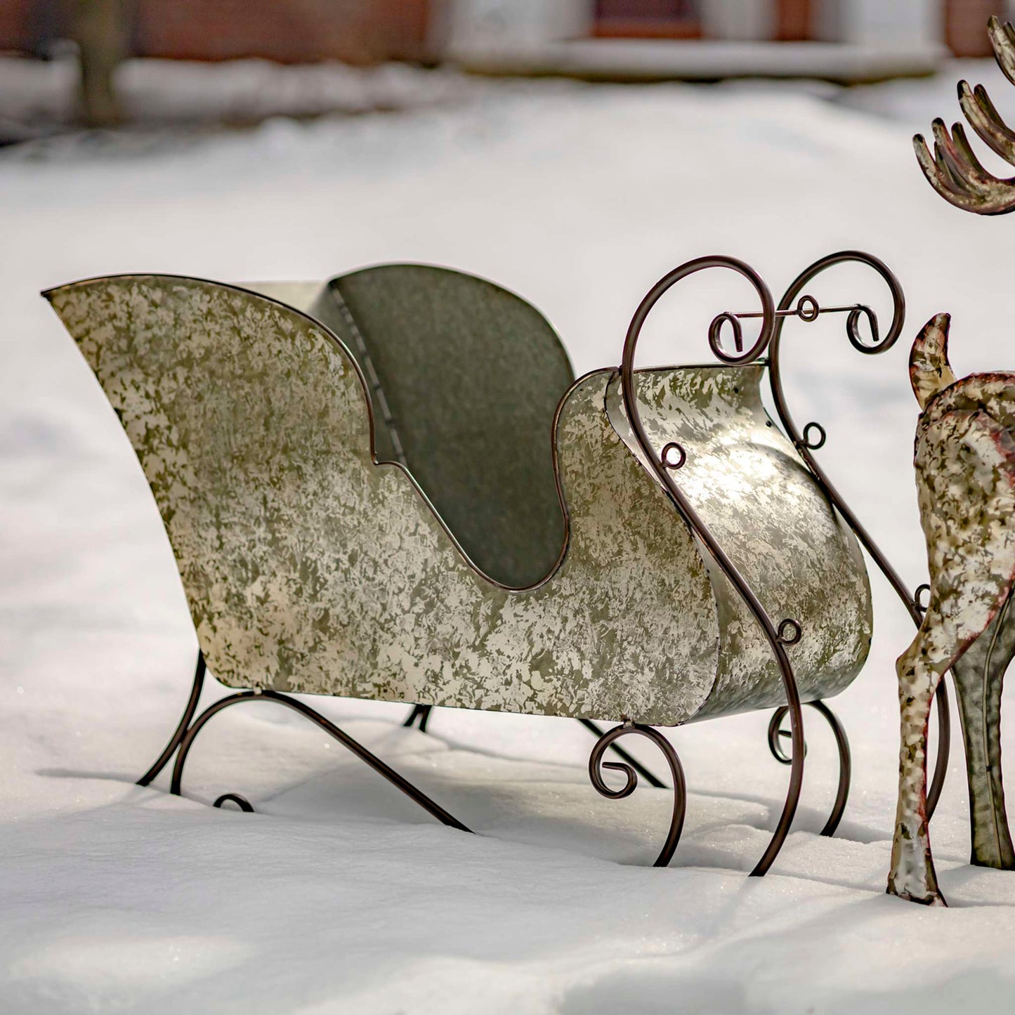 Christmas Large Galvanized Reindeer and Sleigh Decoration