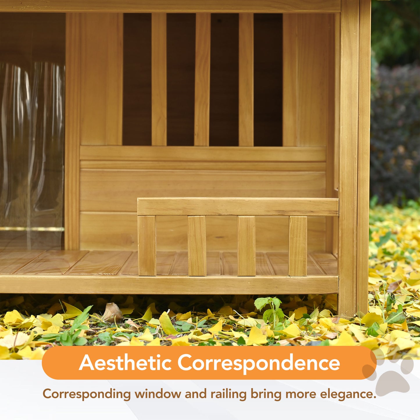 GO 47.2" Wooden Dog House, Outdoor & Indoor Dog Crate, Pet Kennel With Porch, Solid Wood, Weatherproof, Medium, Nature