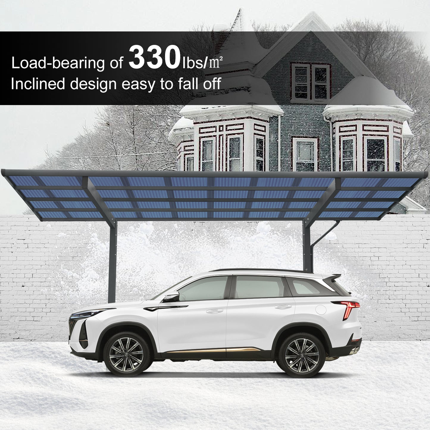 Outdoor Carport, 17.44FT*9FT*11FT Single Carport Aluminum Metal Frame and Polycarbonate Panels Car Port for Outdoor Driveway Car, Truck