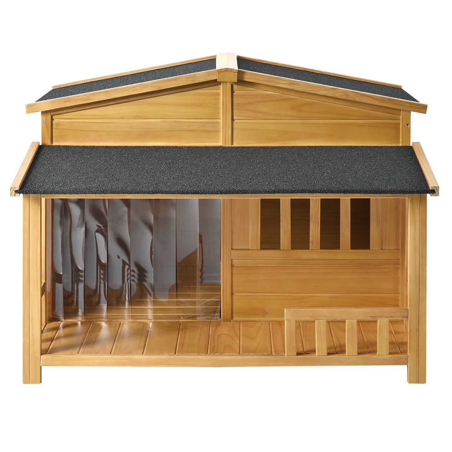 GO 47.2" Wooden Dog House, Outdoor & Indoor Dog Crate, Pet Kennel With Porch, Solid Wood, Weatherproof, Medium, Nature