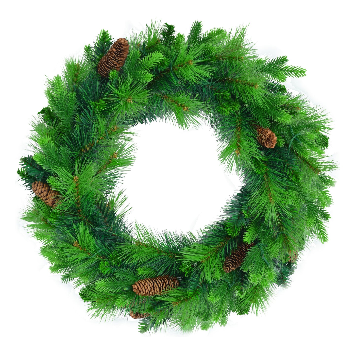 6FT Grass Green Christmas Tree, Large Branches Pine Tree, Pre-Lit Set with Tree & Garland & Wreath, Artificial Christmas with Pine Cones, Hinged Xmas Tree , for Holiday Party Office Home