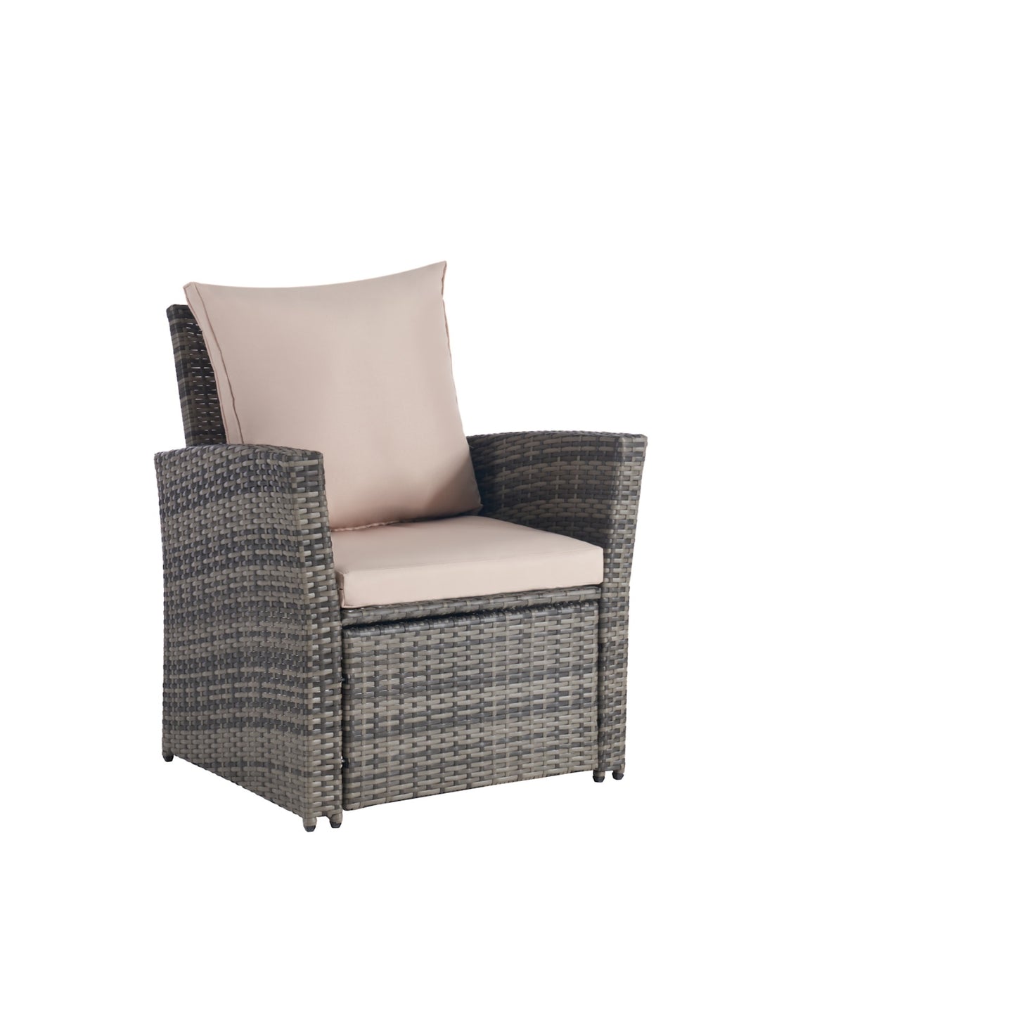 4 Pieces Outdoor Patio Furniture Sets Garden Rattan Chair Wicker Set, Poolside Lawn Chairs with Tempered Glass Coffee Table Porch Furniture, Gray Rattan + sand color Cushion