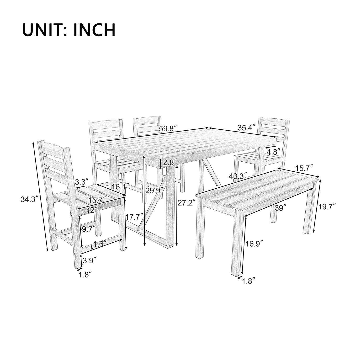 U_Style High-quality Acacia Wood Outdoor Table and Chair Set, Suitable for Patio, Balcony, Backyard