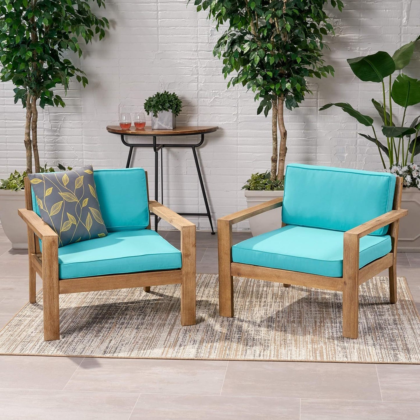 Outdoor Acacia Wood Club Chairs with Cushions (Set of 2)