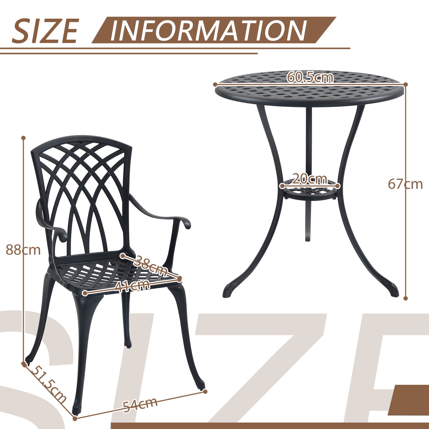 3 Piece Bistro Table Set Cast Aluminum Outdoor Patio Furniture with Umbrella Hole  Patio Balcony, Black