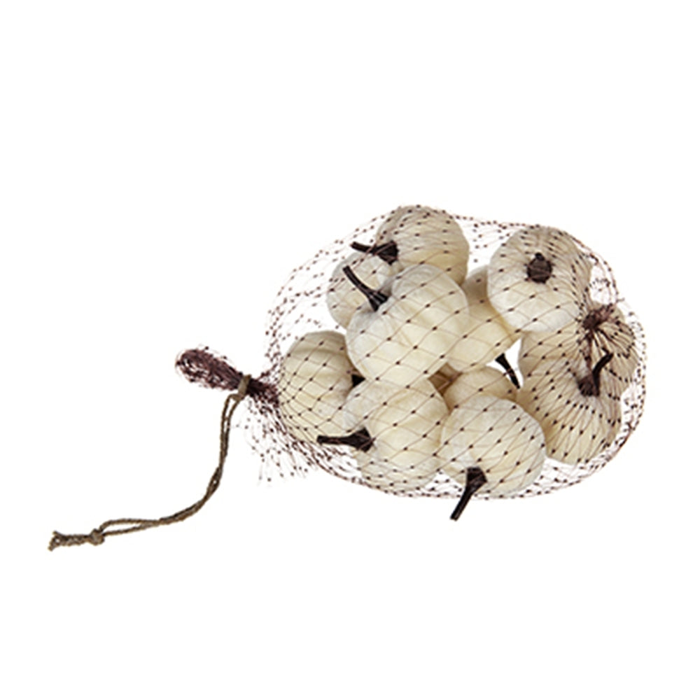 Set of 4, 2" Velvety Pumpkin In Mesh Bag, Bag/12, White, for Holiday Harvest Festival Fall Festival & Thanksgiving