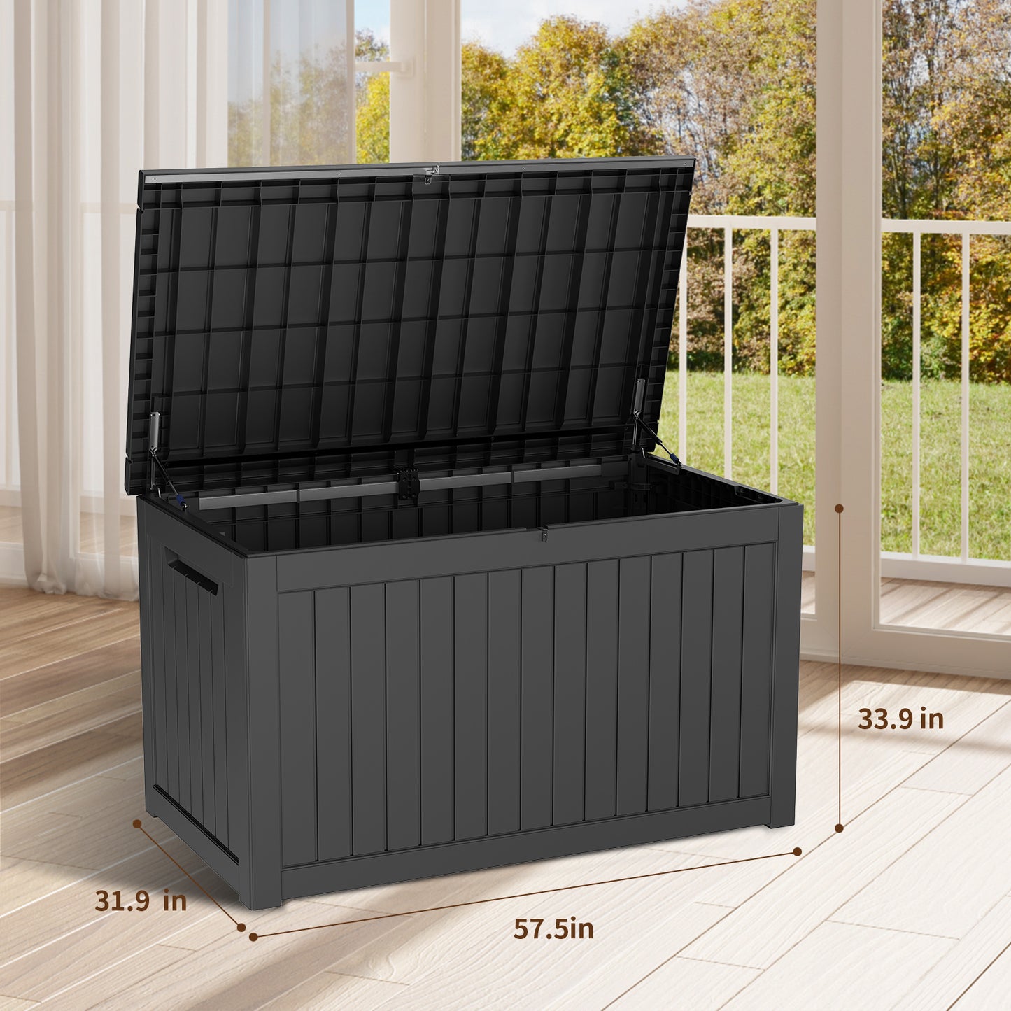 230 Gallon Deck Box, Waterproof Resin Large Outdoor Storgae Box for Patio Furniture, Patio Cushions, Gardening Tools, Pool and Sports Supplies, Lockable (Black)