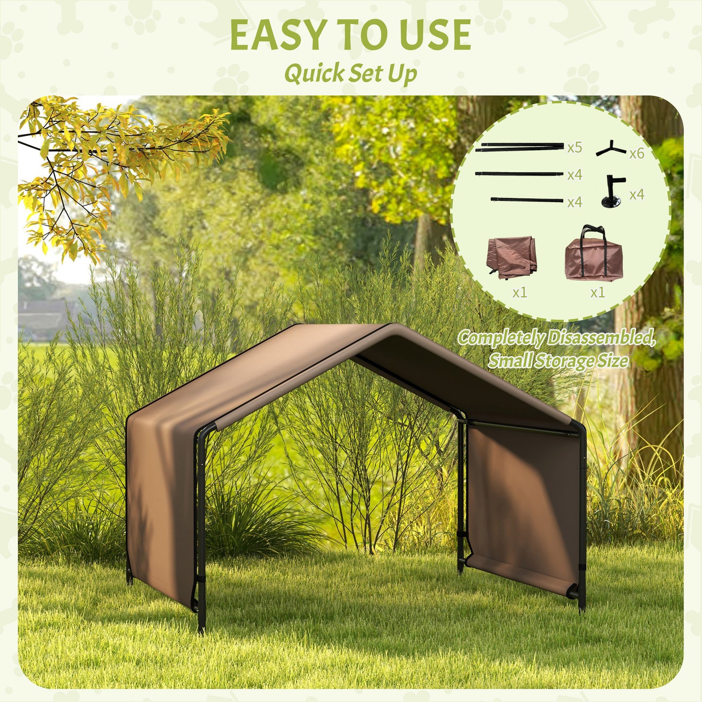 PawHut Dog Shade Shelter, Portable Pet Tent, Water Resistant Dog House for Shade Protection, Outdoor, Garden, Patio, Backyard, Brown