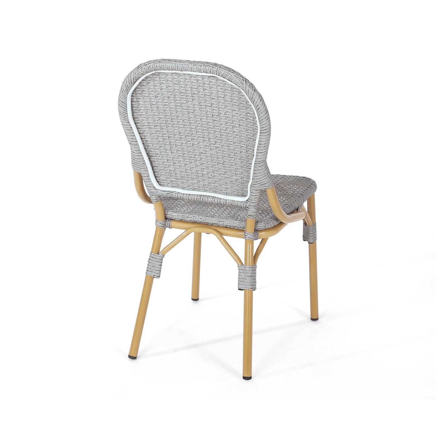 Outdoor PE Rattan and Aluminum Armless French Bistro Chairs, Set of 2, Gray and Bamboo Finish