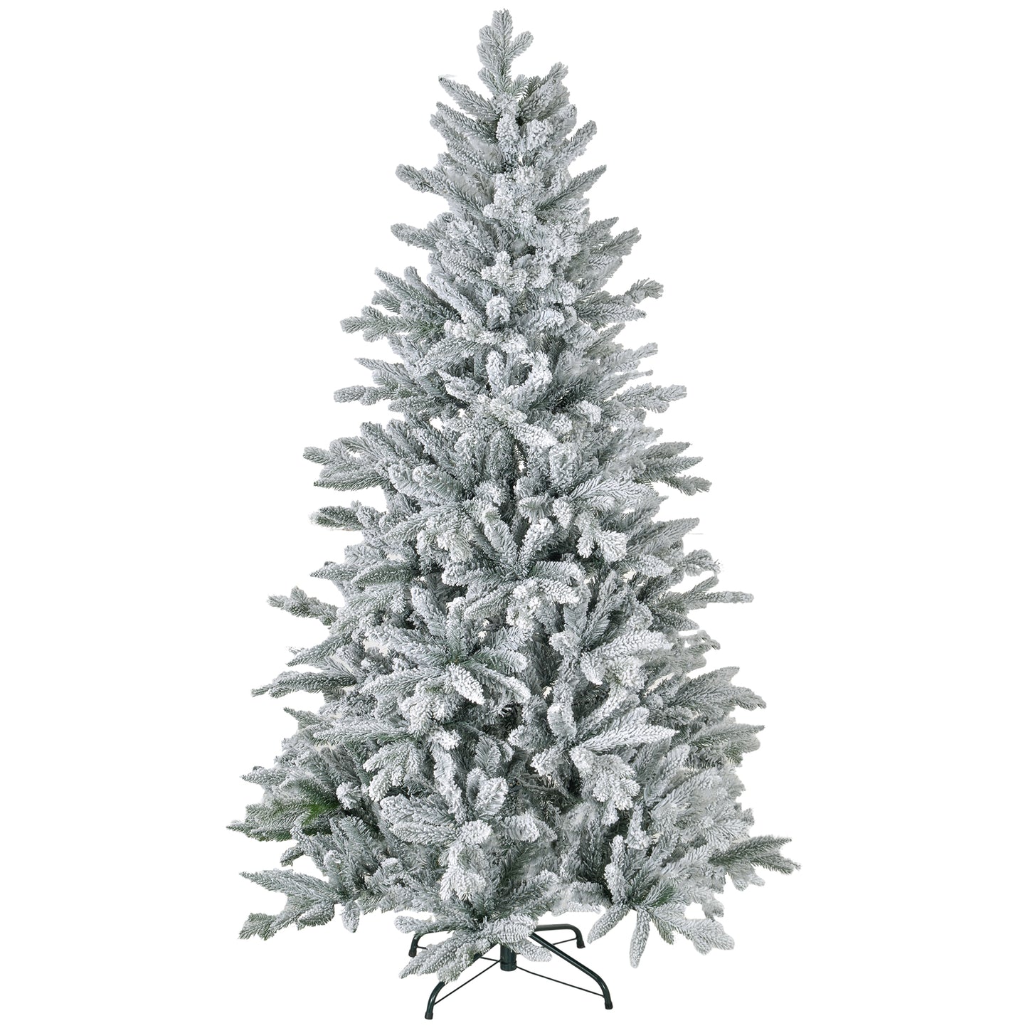 HOMCOM 6ft Snow Flocked Artificial Christmas Tree with 994 Tips, Foldable Metal Stand, Easy Assembly, Hinged Xmas Tree for Home, Office, Holiday, Green