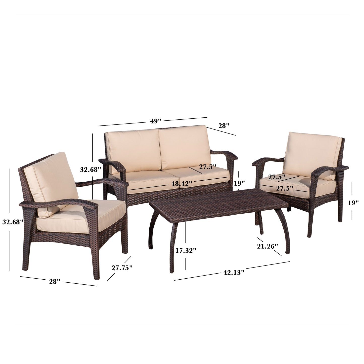 HONOLULU 4PC PE WICKER SET (KD)