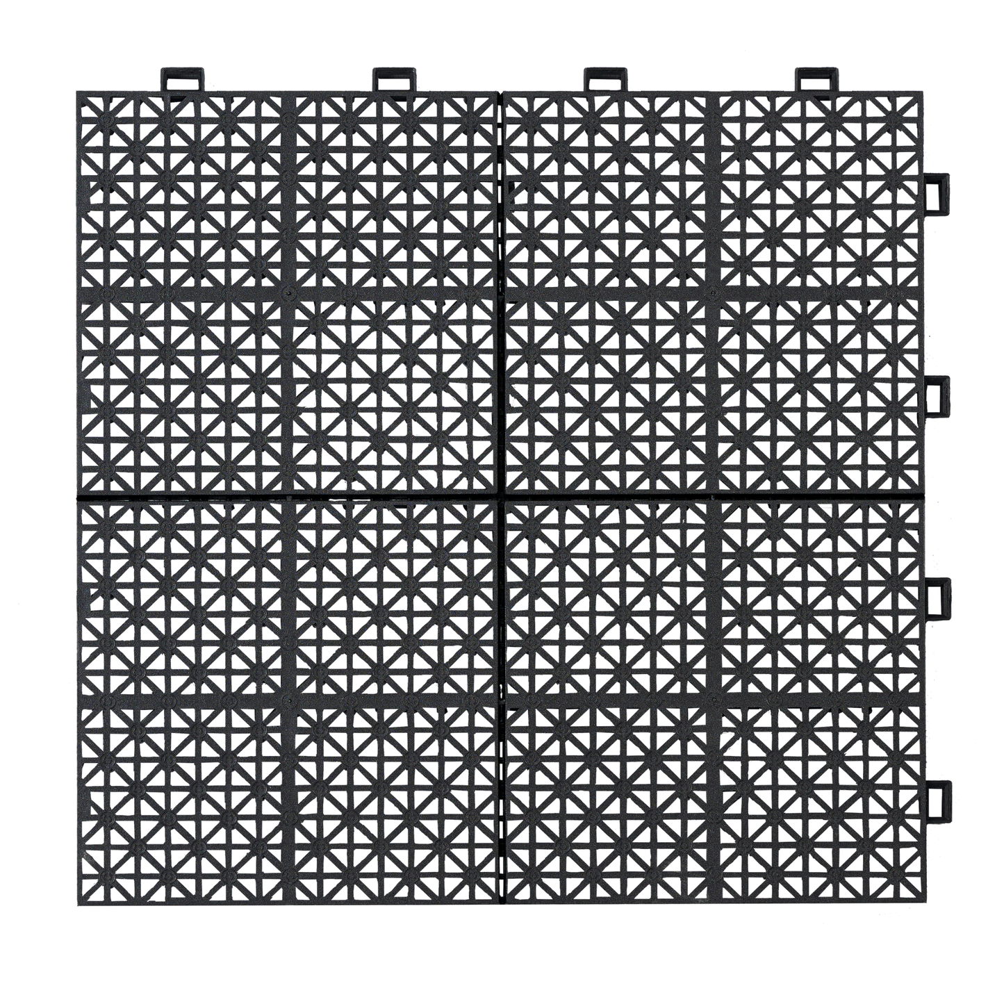 12 x 12 Inch Black Interlocking Deck Tiles Plastic Waterproof Outdoor All Weather Anti-slip Bathroom Shower Balcony Porch Strong Weight Capacity Upto 6613 LBS, Rosette Pattern Pack of 12