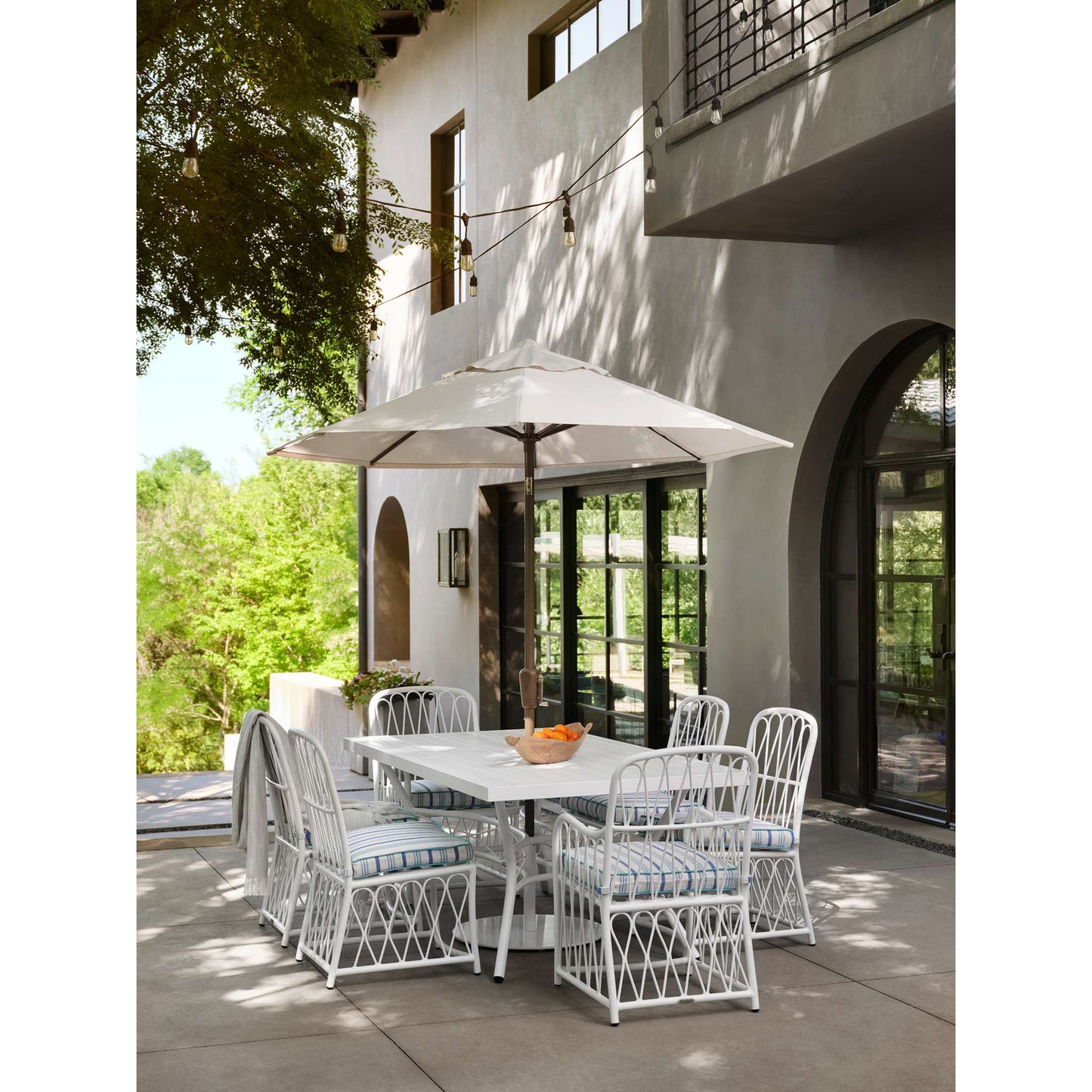 Cane Rectangular Slatted Top Umbrella Dining Table