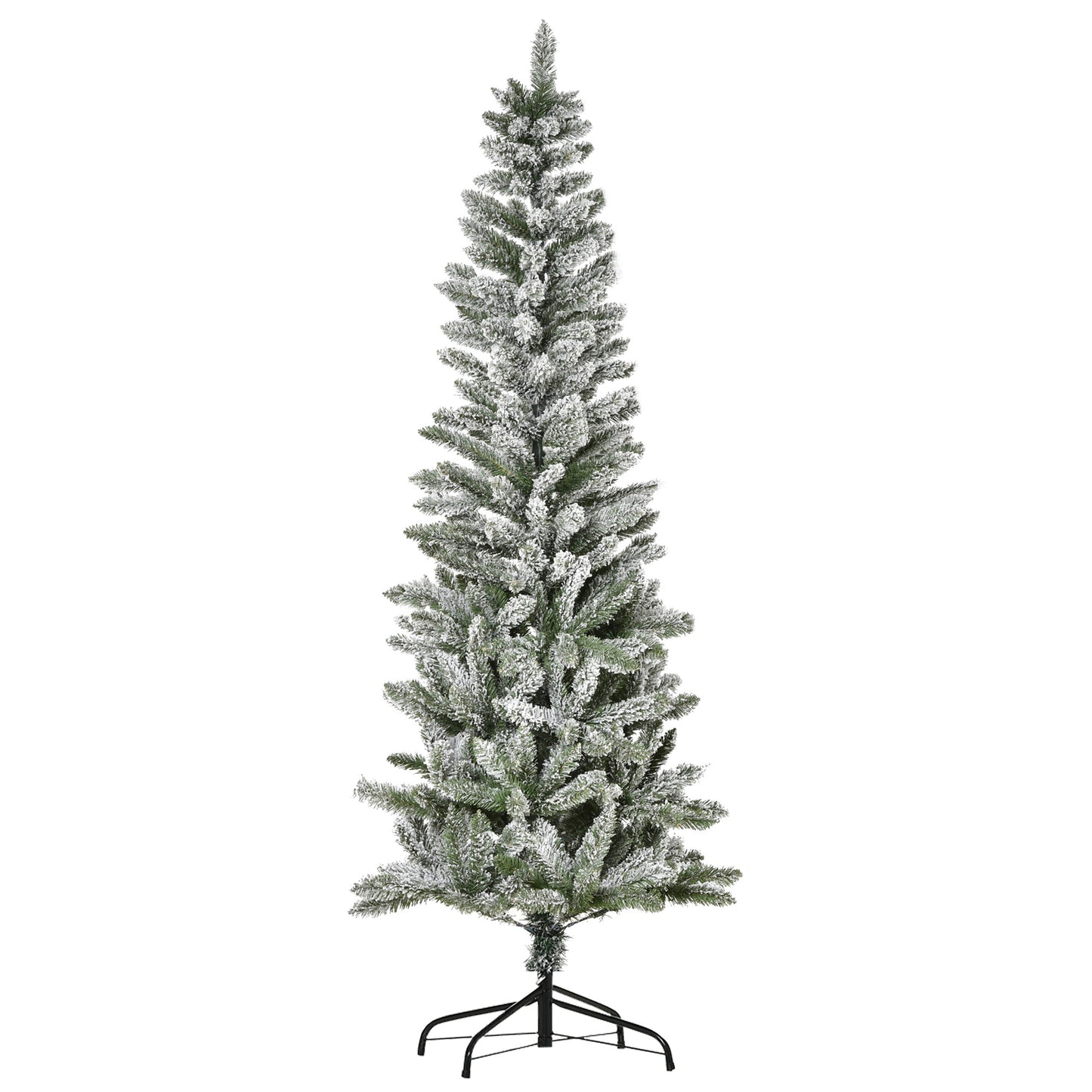 HOMCOM 6ft Unlit Snow-Flocked Slim Pine Artificial Christmas Tree with Realistic Branches and 394 Tips