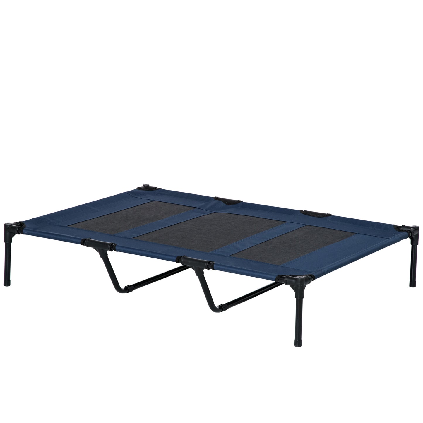 PawHut 48" x 36" Breathable Elevated Dog Bed Portable Pet Cot, Raised Pet Bed w/ Carry Bag Metal Frame Breathable Mesh Indoor and Outdoor Dark Blue