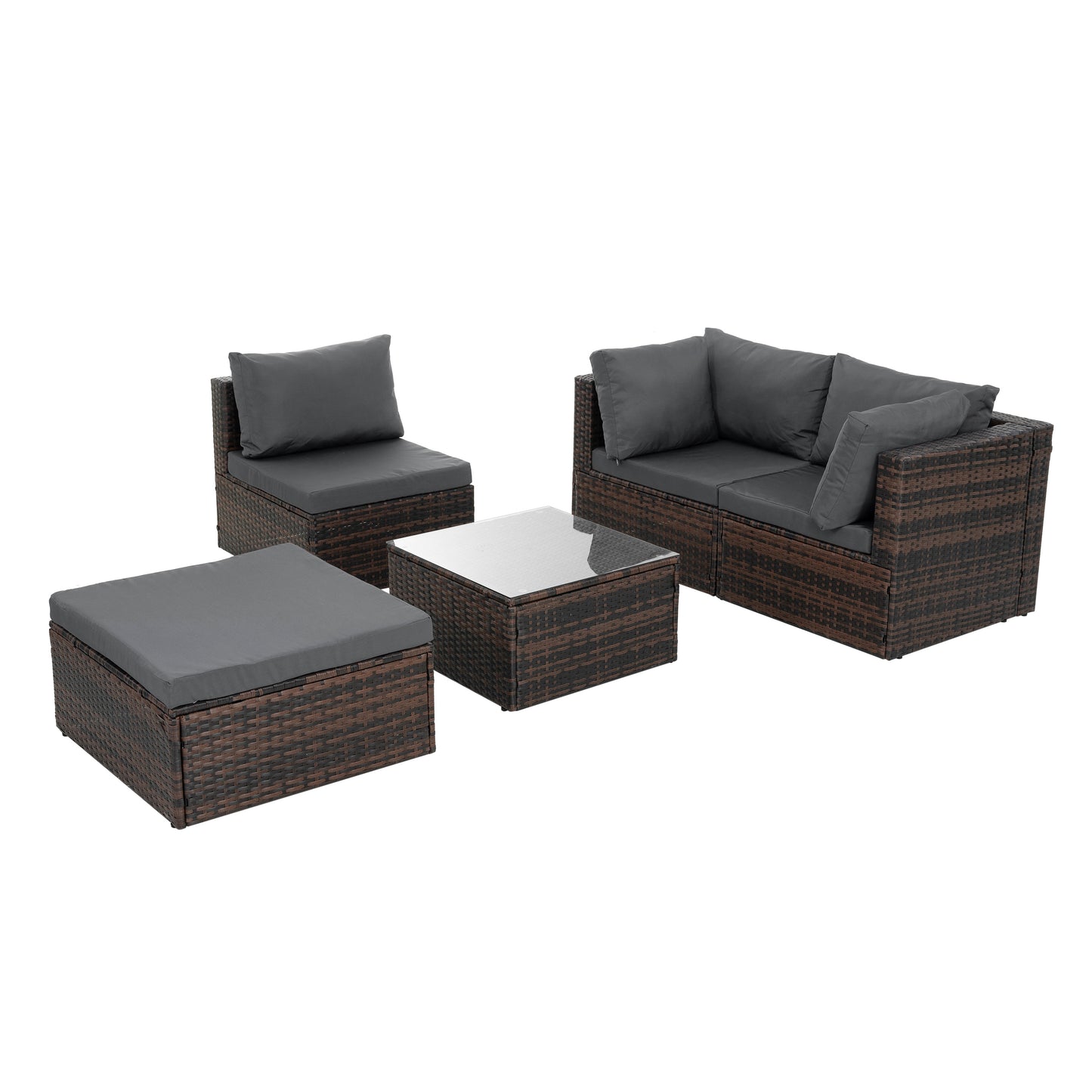 Patio Furniture, Outdoor Furniture, Seasonal PE Wicker Furniture, 5 Set Wicker Furniture With Tempered Glass Coffee Table