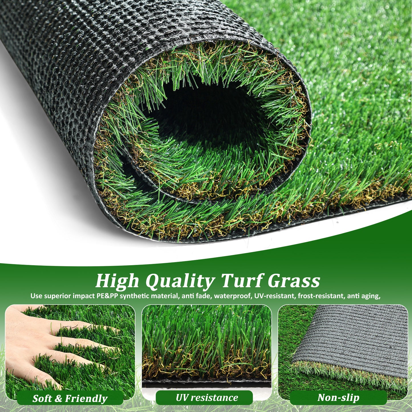 5FTX8FT Outdoor Artificial Grass Runner Rug, Thick Realistic Fake Grass Roll Decor Patio Balcony Garden Lawn, Dog Pets Turf Drain Mat, 1.38" Pile Height