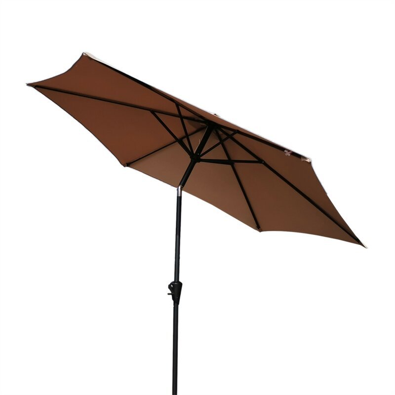 8.8 feet Outdoor Aluminum Patio Umbrella, Patio Umbrella, Market Umbrella with 42 pounds Round Resin Umbrella Base, Push Button Tilt and Crank lift, Taupe