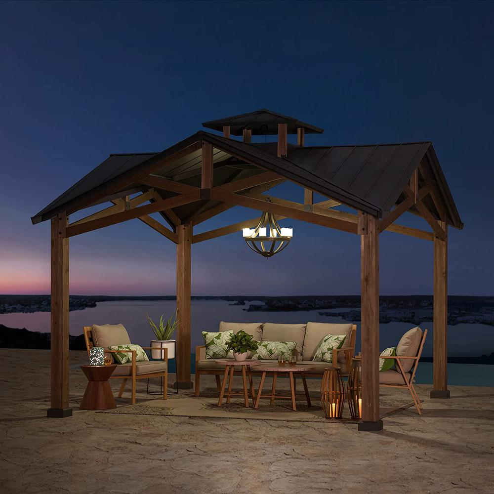 Bella Outdoor Patio Cedar Frame Gazebo with Steel 2-Tier Hardtop Roof