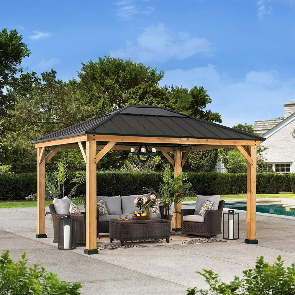 Outdoor Patio Cedar Framed Gazebo with Steel and Polycarbonate Hip Roof Hardtop