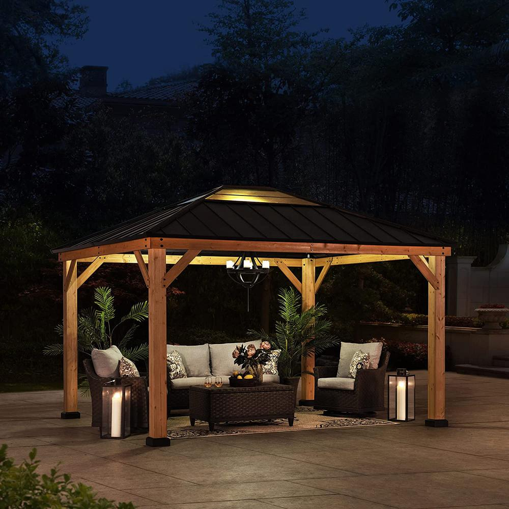 Outdoor Patio Cedar Framed Gazebo with Steel and Polycarbonate Hip Roof Hardtop