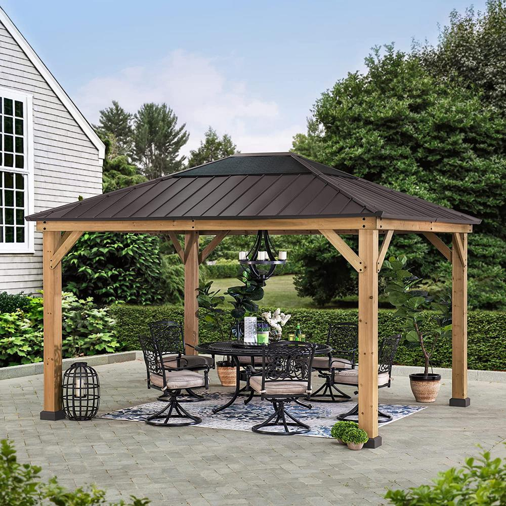 Outdoor Patio Cedar Framed Gazebo with Steel and Polycarbonate Hip Roof Hardtop