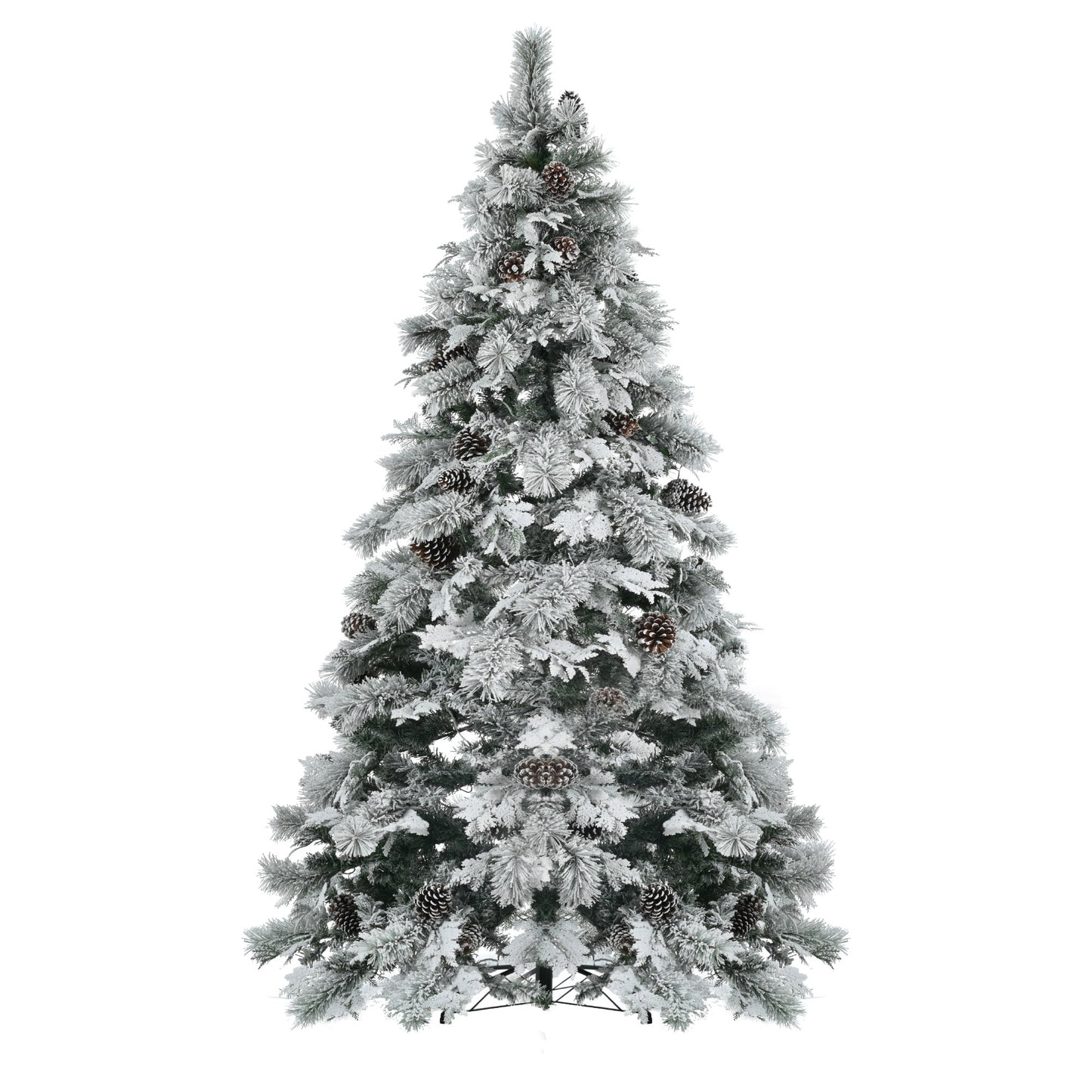 7.5FT Pre-Lit Spruce Snow Flocked Christmas Tree with Pine Cones, Artificial Xmas Tree with 745 Branch Tips,Mixed PE & PVC Branches, 450 Multi-Color LED Lights, 11 Flashing Modes, Holiday Decor