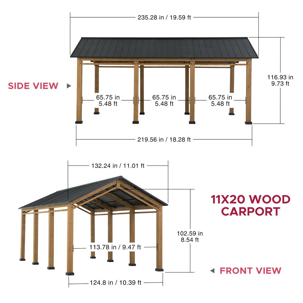 Cedar Wood Frame Carport Outdoor Patio Hardtop Gazebo