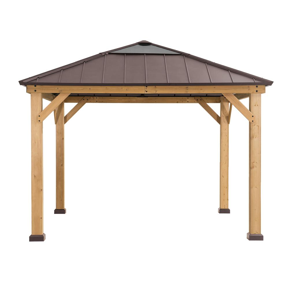 Outdoor Patio Cedar Framed Gazebo with Steel and Polycarbonate Hip Roof Hardtop