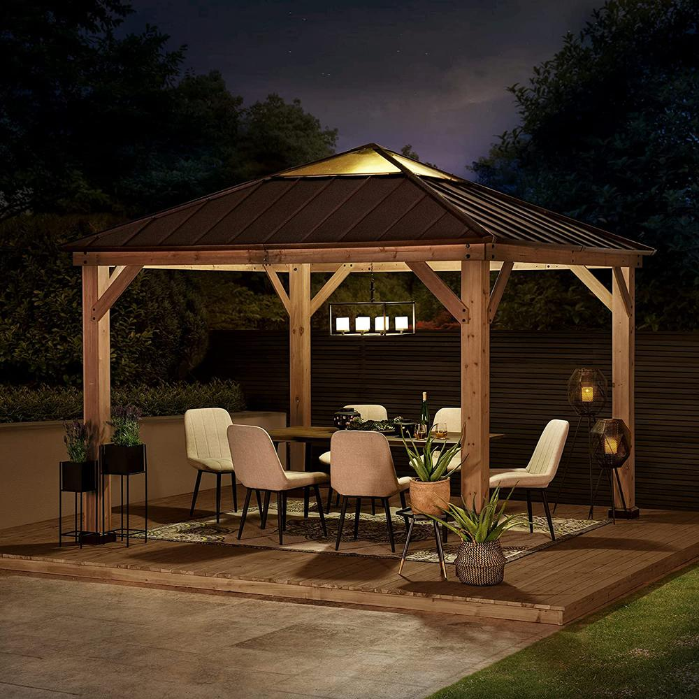 Outdoor Patio Cedar Framed Gazebo with Steel and Polycarbonate Hip Roof Hardtop