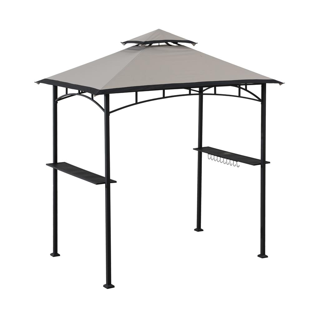 5 ft. x 8 ft. Black Steel 2-tier Grill Gazebo with Gray and Black Canopy