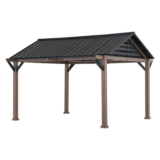 Sunjoy Kinzie 13 x 13 ft Hardtop Gazebo With Pergola Awnings