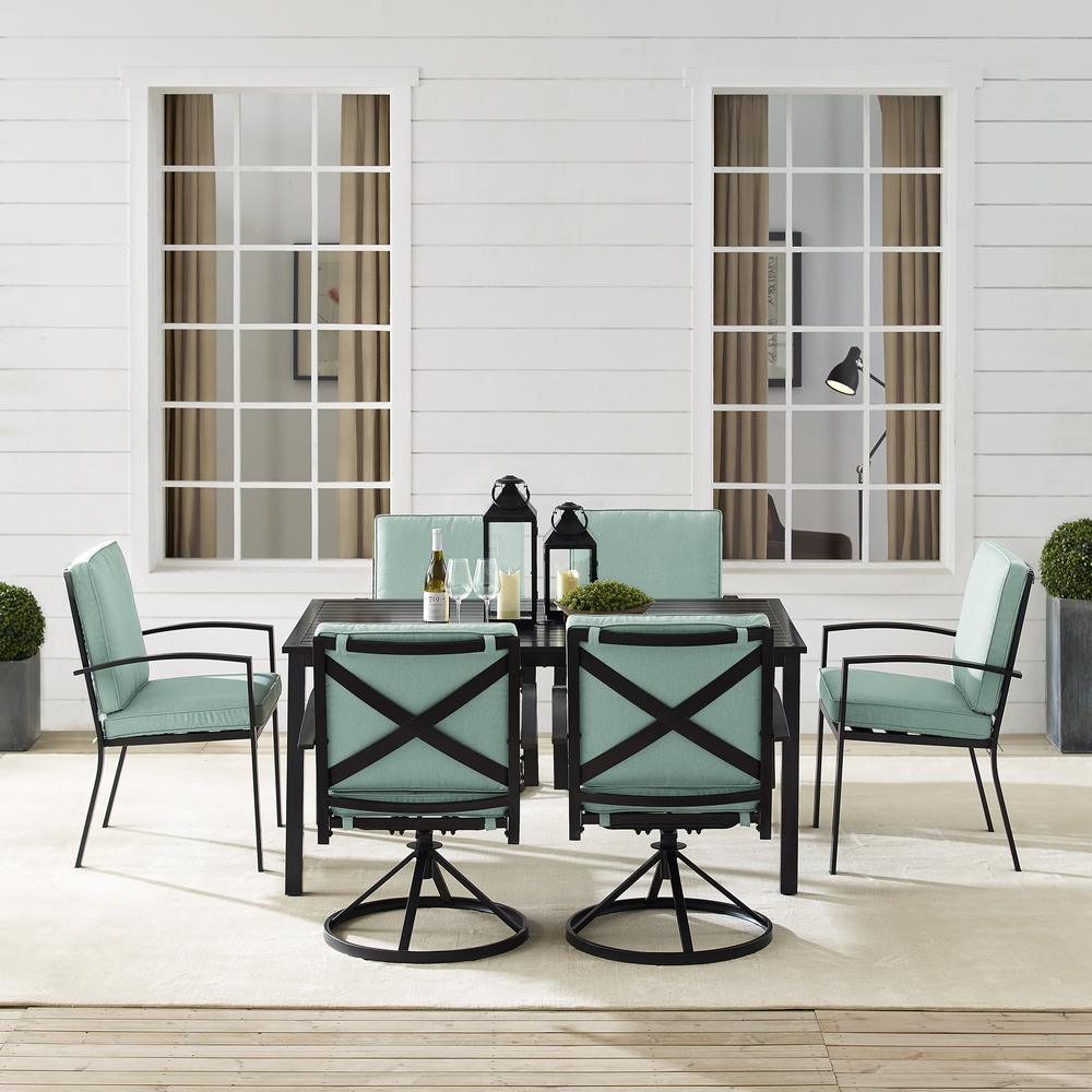 Kaplan 7Pc Outdoor Metal Dining Set Mist/Oil Rubbed Bronze - Table, 4 Swivel Chairs, & 2 Regular Chairs