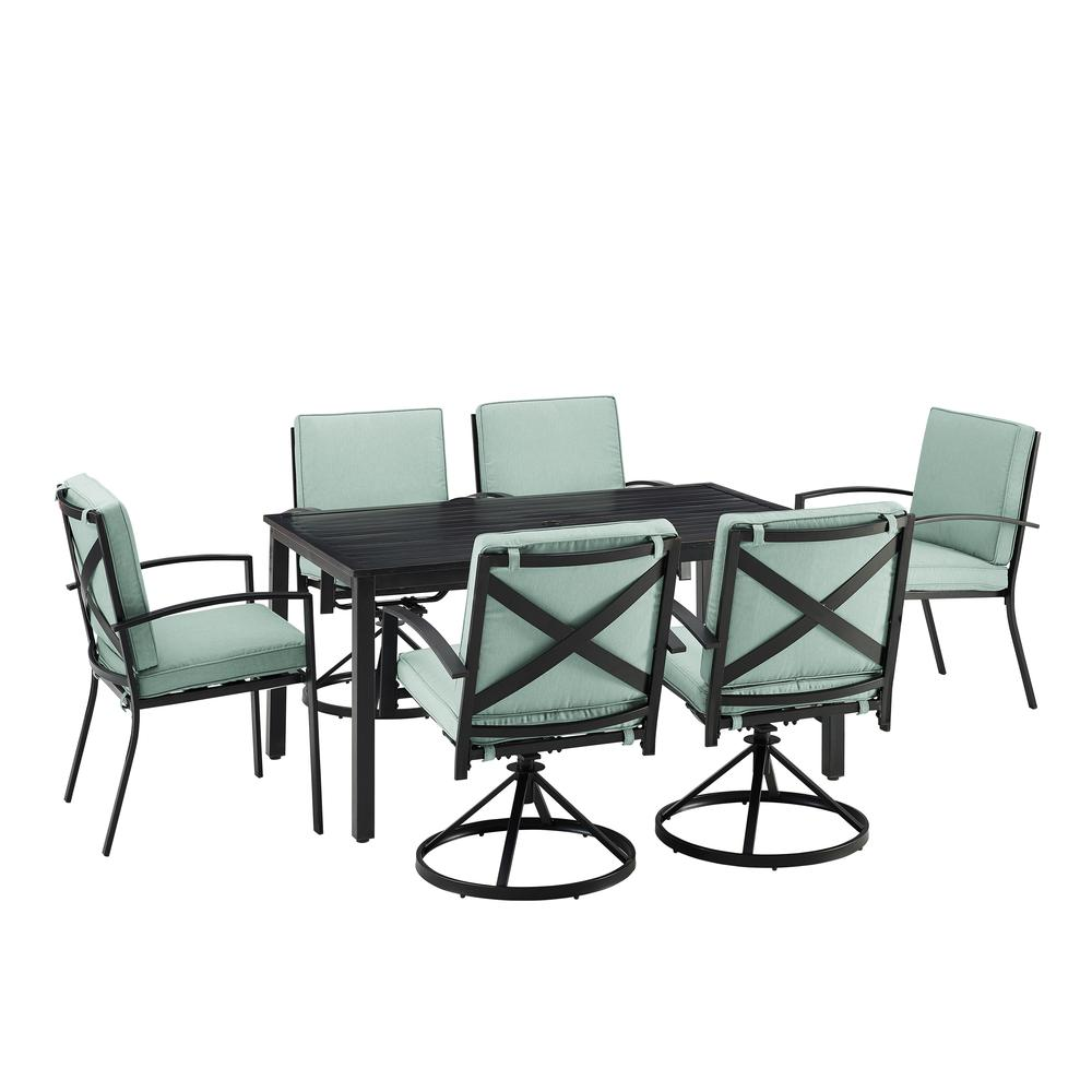 Kaplan 7Pc Outdoor Metal Dining Set Mist/Oil Rubbed Bronze - Table, 4 Swivel Chairs, & 2 Regular Chairs