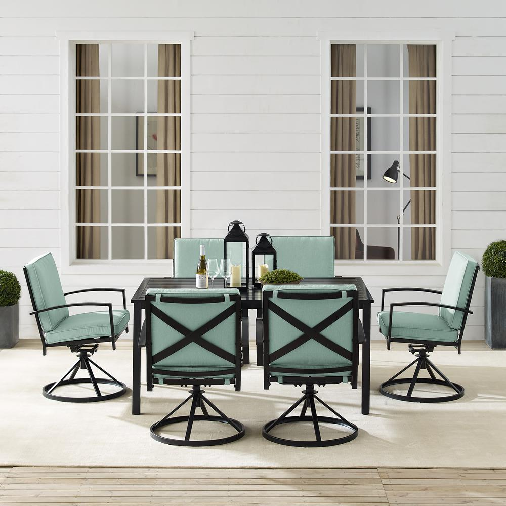 Kaplan 7Pc Outdoor Metal Dining Set Mist/Oil Rubbed Bronze - Table & 6 Swivel Chairs